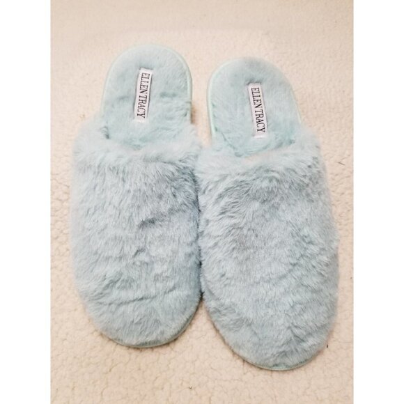 Ellen Tracy Women's Faux Fur Slip-On Slide Slippers Mint Green Size 9 - Picture 1 of 4